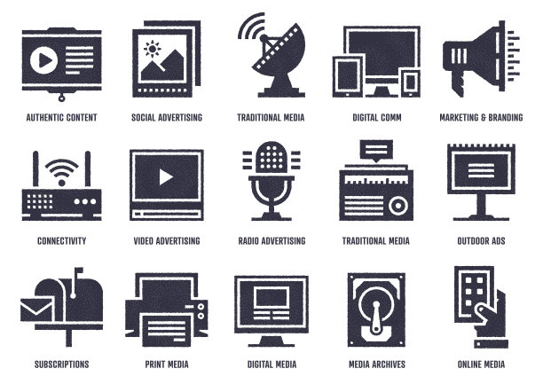 媒体和娱乐素描设计矢量图标包图片下载