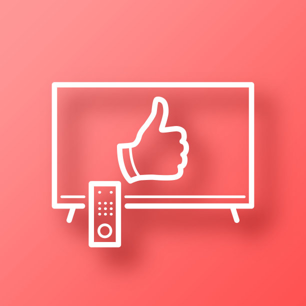 看电视时竖起大拇指。图标在红色背景与阴影图片下载