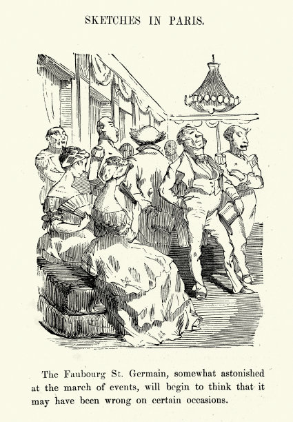 社会聚会，古斯塔夫·多雷的复古漫画，巴黎素描，法国，1860年代维多利亚时代。图片下载
