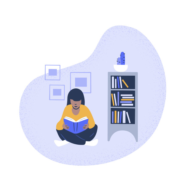 插图的年轻女子读书在家里图片下载