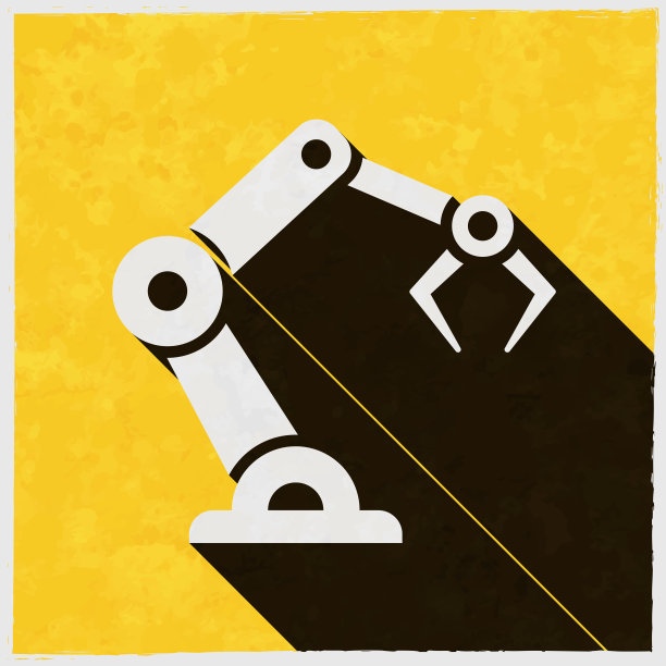 机械手臂。图标与长阴影的纹理黄色背景图片下载