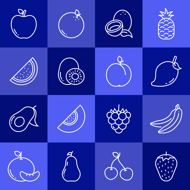 简单的水果相关的矢量线图标。大纲符号集合。图片下载