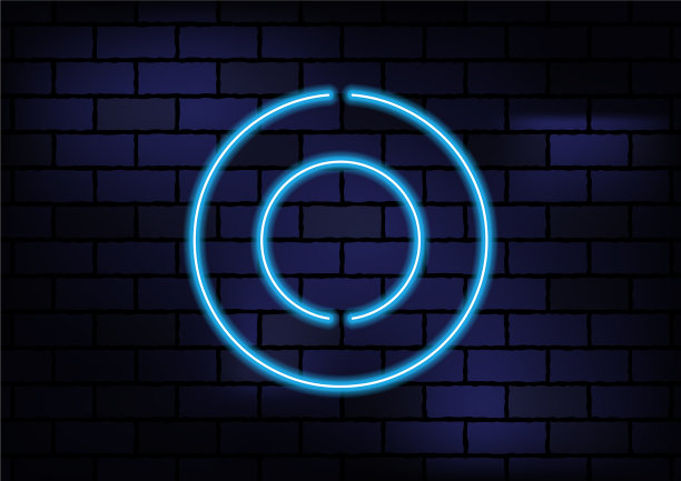 黑色砖墙上的蓝色霓虹灯图片下载