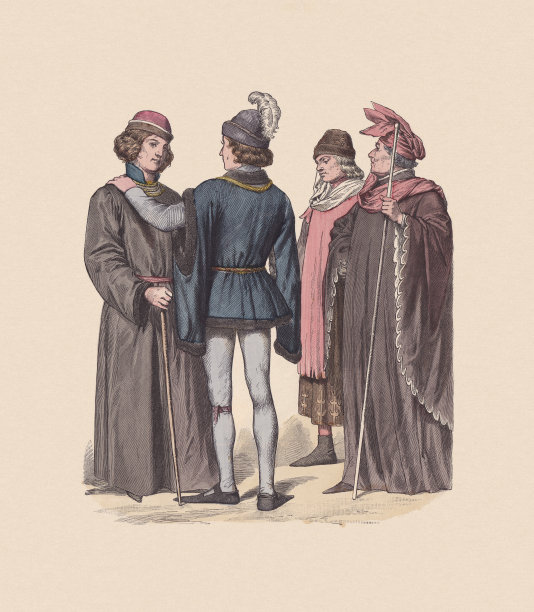 法国服饰，1470年，手工着色木刻，大约1880年出版图片下载