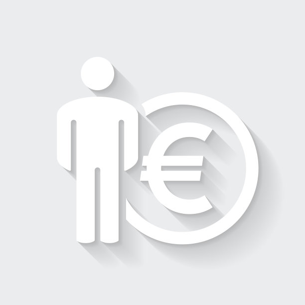 有欧元符号的人。图标与空白背景上的长阴影-平面设计图片下载
