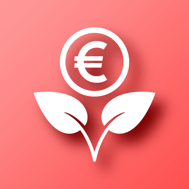 日益增长的欧元。图标在红色背景与阴影图片下载