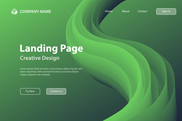 登陆页面模板-绿色渐变背景上的流体抽象设计图片下载