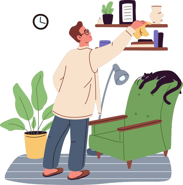 有人在擦书架和家具上的灰尘图片下载