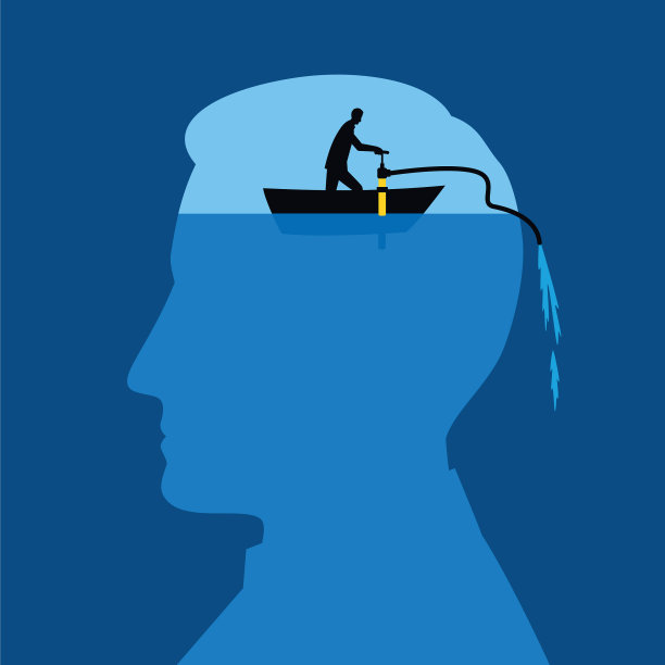 一个人在船上从一个头部的剪影中抽水的插图图片下载