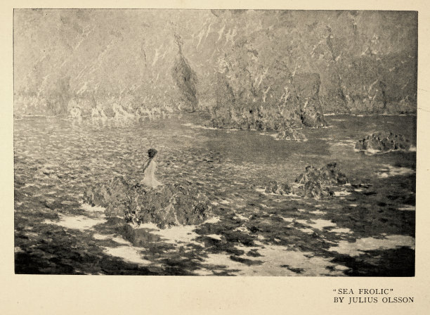 复古插画后的海洋嬉戏由阿尔伯特朱利叶斯奥尔森，1890年代，维多利亚艺术图片下载