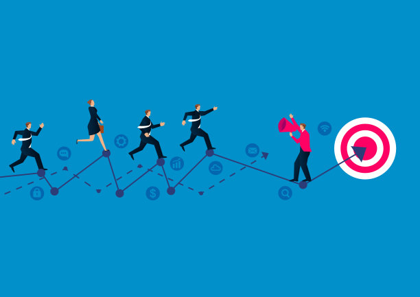 团队领导拿着扩音器激励员工冲向靶心图片下载