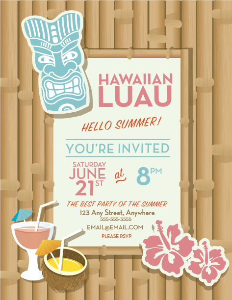 夏威夷夏威夷宴会邀请设计模板图片下载