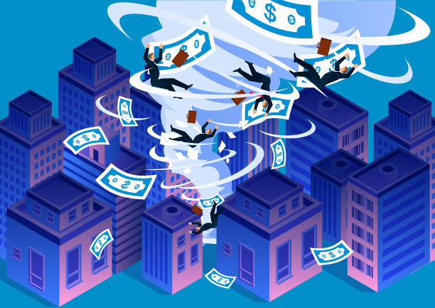 风暴龙卷风袭击商业建筑，金融危机风险，自然灾害商业例证图片下载