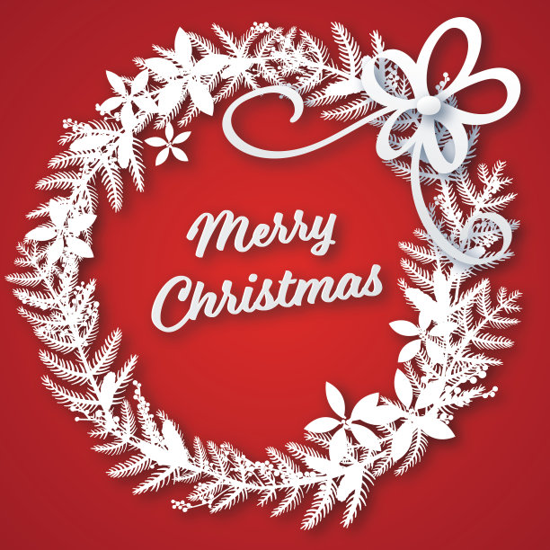 剪纸圣诞花环与圣诞快乐的文字图片下载