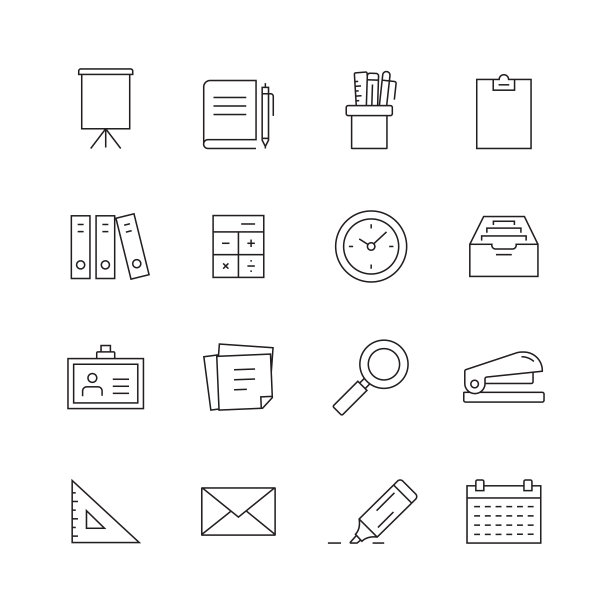 文具相关-一组细线矢量图标图片下载