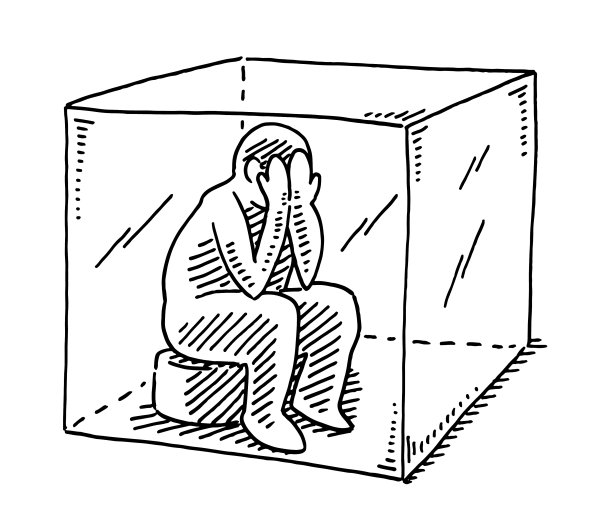 坐在盒子里的人形隔离概念图图片下载