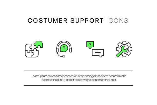 客户支持相关的平面样式线图标，矢量符号插图。图片下载