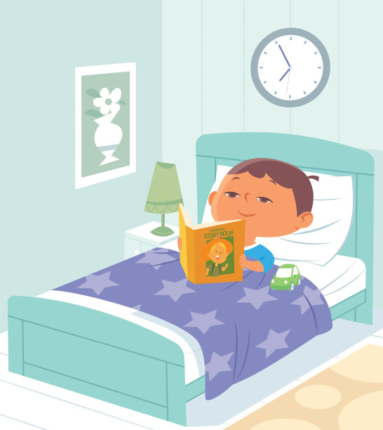 男孩在床上看书图片下载