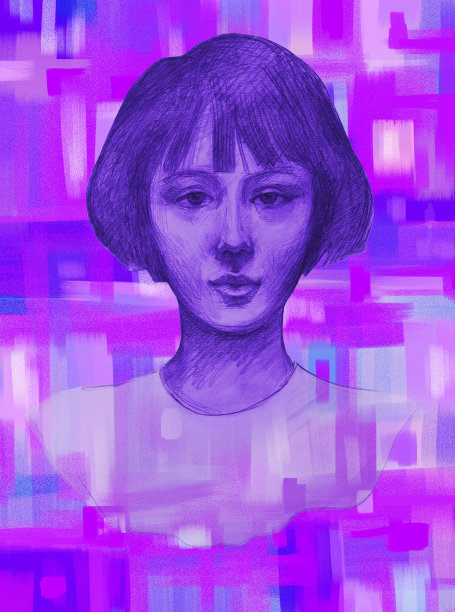 时尚插画：紫罗兰色背景下的浪漫少女图片下载