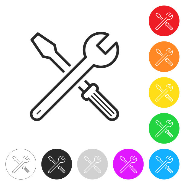 工具—扳手、螺丝刀。彩色按钮上的图标图片下载