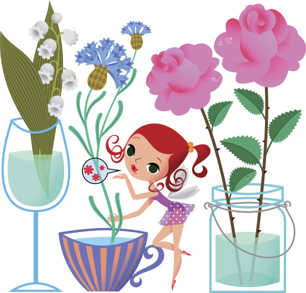 花在餐具和精灵。图片下载