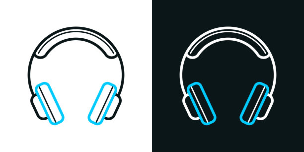 耳机。黑色或白色背景上的双色线条图标-可编辑笔触图片下载