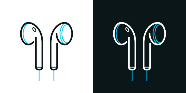 耳机。黑色或白色背景上的双色线条图标-可编辑笔触图片下载