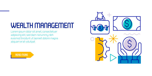 与财富管理相关的设计元素。带有轮廓图标的图案设计。色彩斑斓的矢量图图片下载