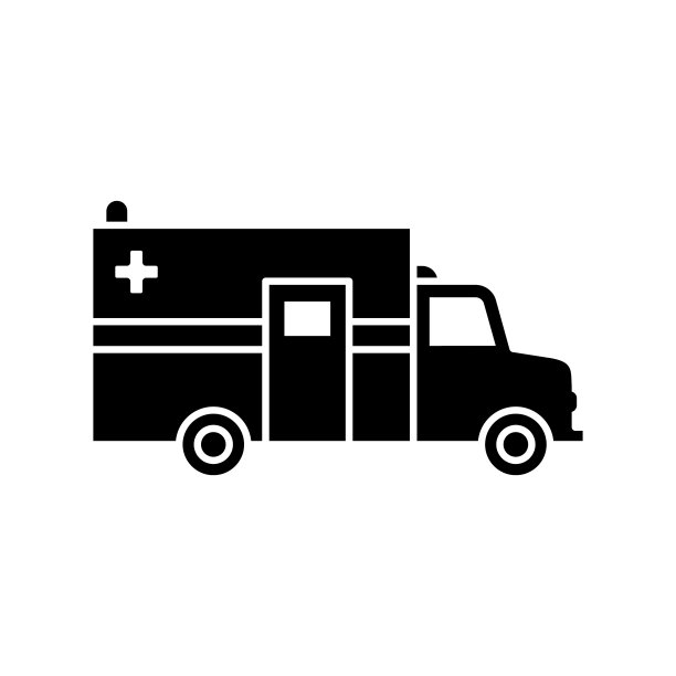 救护车固体平面图标。Icon适用于网页、手机应用、UI、UX、GUI设计。图片下载