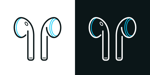 无线耳机。黑色或白色背景上的双色线图标-可编辑的笔画图片下载
