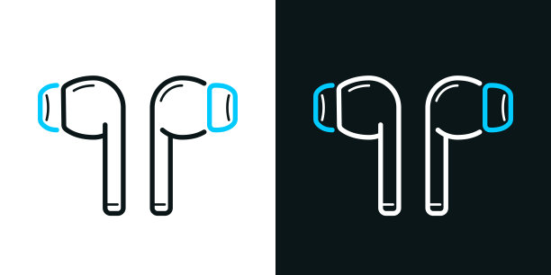 无线耳机。黑色或白色背景上的双色线图标-可编辑的笔画图片下载