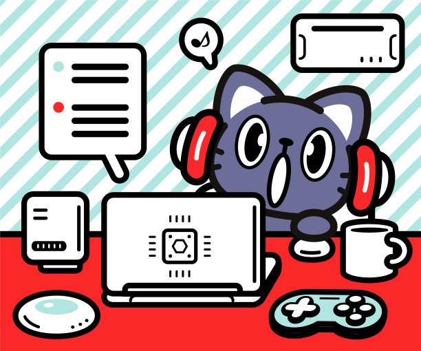 一只可爱的猫坐在桌子前，用着笔记本电脑，与人工智能互动，享受科技图片下载