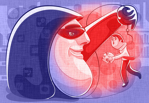 骗子抓住商人与存钱罐图片下载