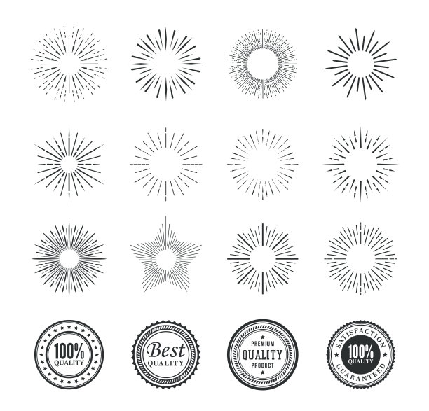 sunburst设计元素和徽章。图片下载