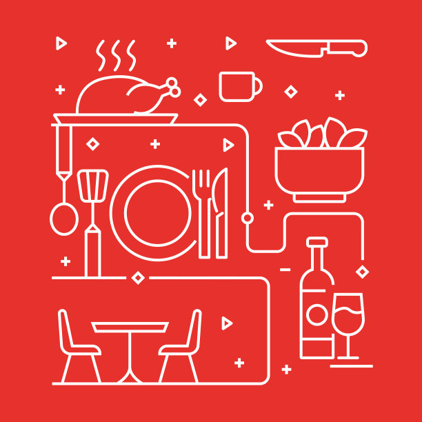 餐厅和食物概念设计模板。大纲抽象的象征图片下载