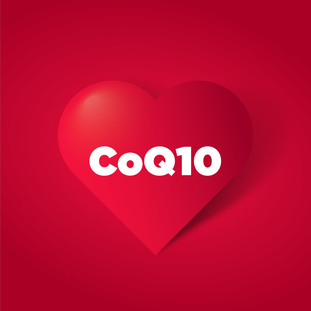 CoQ10在红色背景股票插图上书写红心形状图片下载