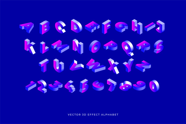 等距字母字体。3d效果的字母，数字和符号。股票矢量字体的任何版式设计。图片下载