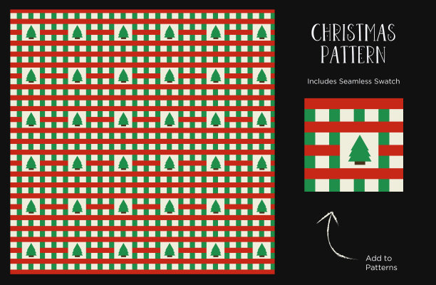 无缝圣诞图案与红色和绿色的格子树包装纸或服装印花图片下载