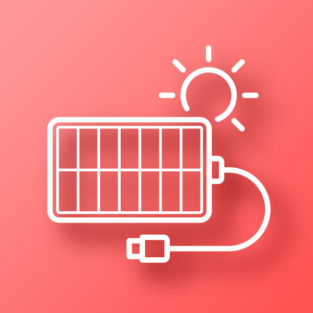 太阳能充电器。图标在红色背景与阴影图片下载