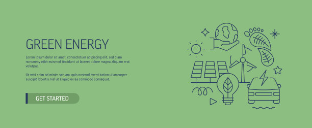 绿色能源相关网页横幅线风格。现代设计矢量插图网页横幅，网站标题等。股票插图图片下载