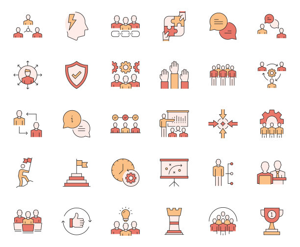 团队相关的矢量线图标的简单设置。大纲符号集合图片下载