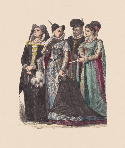 16世纪意大利服饰，手工着色木刻，约1880年出版图片下载