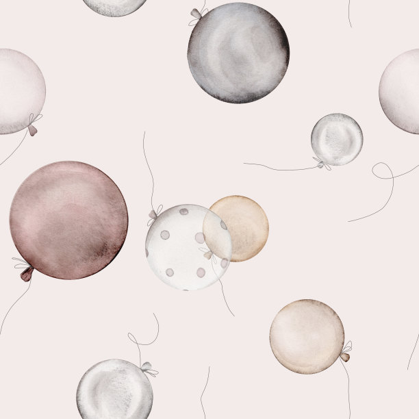 无缝图案与气球。为孩子们的水彩无缝背景。可爱的印花幼稚的纺织品设计或壁纸。彩色的快乐气球。彩色的快乐气球。图片下载