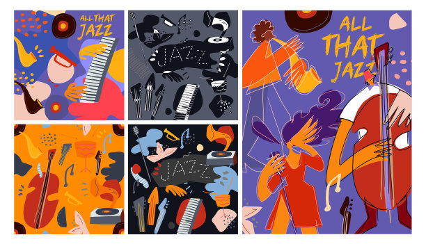 丰富多彩的爵士音乐节音乐家，歌手和图片下载