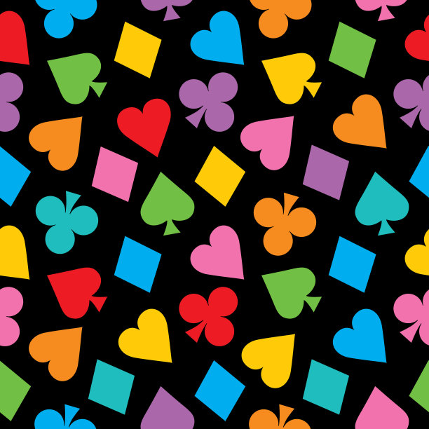 彩色黑桃红心梅花钻石无缝图案图片下载