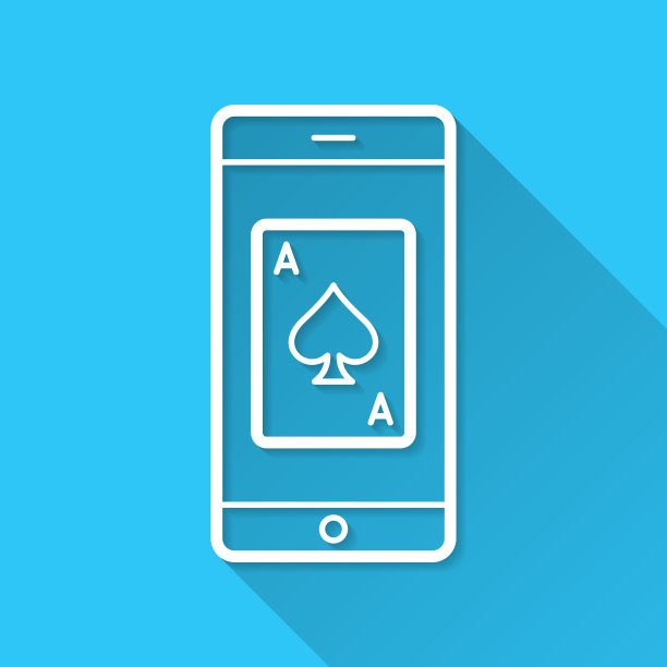 带扑克牌的智能手机。图标在蓝色背景-平面设计与长阴影图片下载
