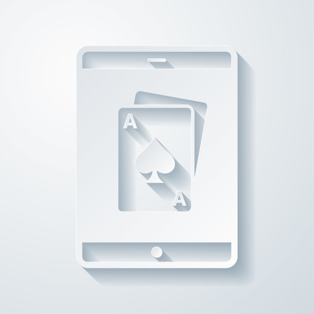 带有扑克牌的平板电脑。空白背景上剪纸效果的图标图片下载