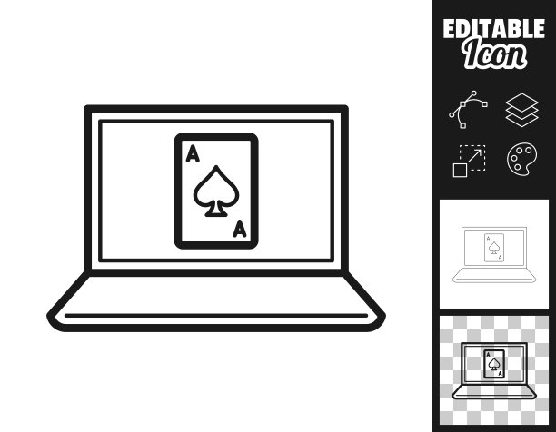 带扑克牌的笔记本电脑。图标设计。轻松地编辑图片下载