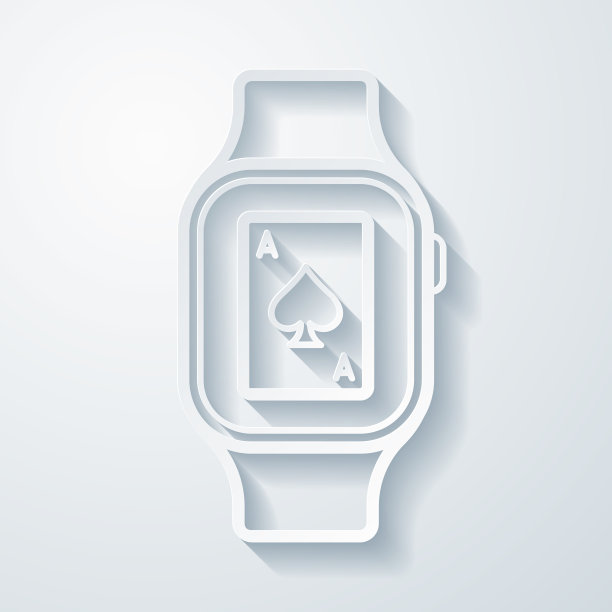 带有扑克牌的智能手表。空白背景上剪纸效果的图标图片下载