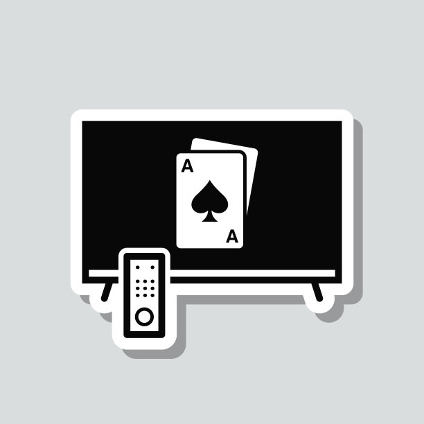 电视和扑克牌。灰色背景上的图标贴纸图片下载
